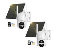 NUASI 4G LTE Telecamera con SIM e 32GB Scheda【2 Pezzi】, 2K 360° PTZ Telecamere Senza Fili Esterno con Pannello Solare, Visione Notturna a Colori, Audio Bidirezionale, PIR Rilevamento, IP66