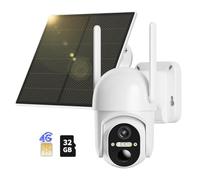 NUASI 4G Telecamera Esterno con SIM e 32GB Memoria Scheda, 2K HD 360° PTZ Telecamere Senza Fili con Pannello Solare Batterie, Visione Notturna Colori, Rilevamento Movimento, Audio Bidirezionale, IP66