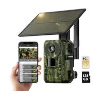 NUASI Fototrappola 4G con SIM et 128GB Scheda, Video in Diretta 2.7K, Solare Fototrappola Infrarossi per Monitoraggio della Fauna Selvatica, Impermeabile IP66, Rilevamento del Movimento