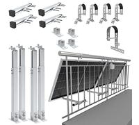 NuaSol Staffe Balcone per Pannello Solare | Supporto Fotovoltaico rotondo | Set staffe per ringhiera balcone | 2 pannelli solari + inverter | rotondo | Ø fino a 80 mm | angolo 0° & 25-45° | argento