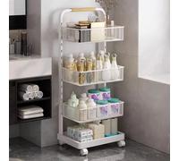 NUBAGG Carrello portaoggetti in metallo a 4 ripiani, in acciaio al carbonio, con ruote, grande scaffale mobile bianco for bagno, organizer for cesto della biancheria.