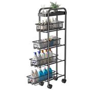 NUBAGG Carrello Portaoggetti In Metallo Con Ruote, A 5 Ripiani In Acciaio Al Carbonio, Grande E Alto, Mobile, Nero, For Bagno, Organizer For Cesto Della Biancheria.
