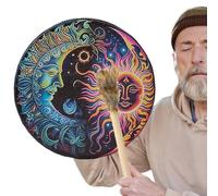 Nubamzy Native Drum | Tamburo sciamanico a mano in pelle PU fatto a mano | Strumento sonoro sciamanico vintage con grande tono, forniture musicali spirituali rotonde per gli appassionati di musica
