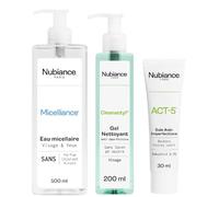 NUBIANCE - Routine anti-imperfezioni ACT-5: trattamento anti-acne + Micelliance Acqua Micellare & Cleanactyl Gel Detergente - Per pelli secche o grasse