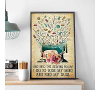 Nuboxx Poster con macchina da cucire floreale Art Into The Sewing Room I Go, poster vintage, decorazione per la casa, per gli amanti del cucito, idea regalo divertente per camera e ufficio, 15 x 20 cm