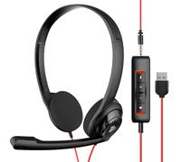 NUBWO HW02 - Cuffie USB on-ear per computer, con microfono per conversazioni chiare, con cavo, per MS Teams, Skype, webinar, call center e altro, nero