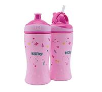 Nuby - 2 Pack di Bottiglie per bere antiproiettile - con cannuccia flip-it 360ml + bottiglia pop-up tazza per bambini - BPA-free - Rosa - 12+ - 18+ mesi