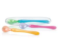 Nuby 3-pack Easy Go cucchiai e custodia da viaggio, i colori possono variare