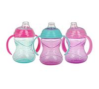 Nuby 3 pezzi No-Spill Grip N' Sip Cup con beccuccio flessibile morbido, 2 maniglie con funzione Clik It Lock, ragazza, 283,5 g