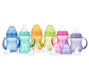 Nuby 3-Stage Wide Neck No Spill Bottle with Handles And Non-Drip Juice Spout - 3 Months - 8 oz
