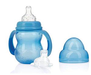 Nûby Biberon da allenamento con ugello antigoccia - 240 ml - 6 m+ blu - Tazza con manici