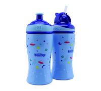 Nuby - Confezione da 2 bottiglie per il latte senza perdite - Bottiglia con beccuccio Flip-it da 360ml + Bottiglia pop-up per bambini - senza BPA - Blu - 12+ mesi e 18+ mesi