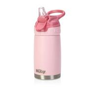Nuby Thirsty Kids No Spill Flip-It Reflex tazza da viaggio in acciaio inox o bottiglia d'acqua, 295 ml, rosa