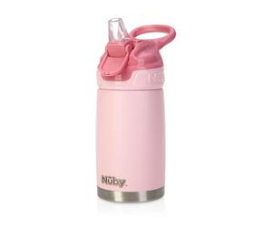 Nuby - Bottiglia in Acciaio Inox Flip-It Reflex da Viaggio - Bicchiere Antigoccia per Bambini con Chiusura di Sicurezza e Design Termico - Bottiglia da Viaggio per Bambini da 300ml - Colore Rosa