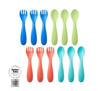 Nuby Brights - Posate per bambini, resistenti, lavabili in lavastoviglie, manici facili da impugnare, confezione da 12