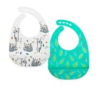 Nuby Confezione da 2 bavaglini regolabili in morbido silicone con paletta, foglie e bradipo