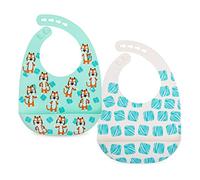 Nuby - Confezione da 2 bavaglini regolabili in morbido silicone, facili da pulire, con paletta, tigri e quadrati