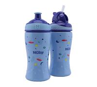 Nuby - Confezione da 2 bottiglie per il latte senza perdite - Bottiglia con beccuccio Flip-it da 360ml + Bottiglia pop-up per bambini - senza BPA - Blu - 12+ mesi e 18+ mesi