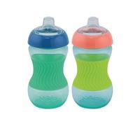 Nuby - Confezione da 2 Mini Tazze - Bicchiere didattico per bambini con impugnatura in silicone - Bicchiere per bambino - 2 pezzi Blu & Verde - 180 ml - 4+ Mesi