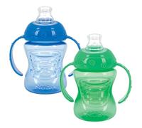 Nuby Confezione da 2 tazze in plastica con impugnatura in plastica anti-fuoriuscita, colore: rosso e blu