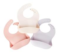Nuby Confezione da 3 Bavaglini in Silicone per Bambina - Impermeabili e Facili da Pulire - Morbidi e Flessibili - Cinghie Regolabili - Tasca Raccogli-Cibo Integrata - Bavaglini per Neonata e Bambina