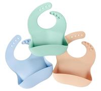 Nuby Confezione da 3 Bavaglini in Silicone per Bambino - Impermeabili e Facili da Pulire - Morbidi e Flessibili - Cinghie Regolabili - Tasca Raccogli-Cibo Integrata - Bavaglini per Neonato e Bambino