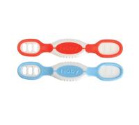 Nuby Dip & Scoop Spoons - (2-Pack) Baby Led Weaning Spoons for Babies - 6+ Months - Red and Blue