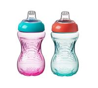 Nuby Easy Grip | Confezione da 2 | Bicchiere con beccuccio per bambini | A prova di schizzi | Facile da tenere in mano | Senza BPA | Rosa e arancione