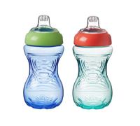 Nuby Easy Grip | Confezione da 2 | Bicchiere con beccuccio per bambini | A prova di schizzi | Facile da tenere in mano | Senza BPA | Blu e verde