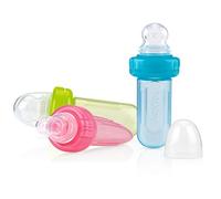 Nuby EZ Squee-Z - Dispenser per alimenti per bambini, in silicone, acqua/rosa/verde, con 2 perline