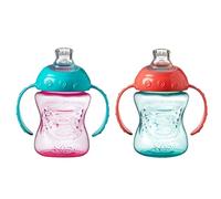 Nuby Grip N Sip Tazza da allenamento con manico, beccuccio morbido e a prova di schizzi, 240 ml, adatta a partire dai 4 mesi (confezione da 2, rosa/arancione)
