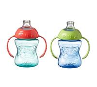 Nuby Grip N Sip, tazza da allenamento con manico, beccuccio morbido e a prova di schizzi, 240 ml, adatta a partire dai 4 mesi (confezione da 2, blu/verde)