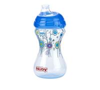 Nuby ID10282 BLUE Pin Point - Bicchiere blu con chiusura a clip e bocchino a tenuta stagna in silicone, a partire da 6 mesi, 300 ml, colore: Blu