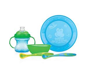 Nuby ID92317 Fun Feeding Set Pappa, Blue/Green