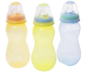 Nuby id99341 Set di 3 bottiglie standard a collo in polipropilene 300 ml, colore: giallo/verde/blu