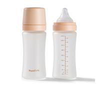 Nuby RapidBottle - Confezione da 2 biberon in vetro anti-coliche, con tettarella in silicone rivestito in silicone, alimentazione rapida, senza microplastica, sterilizzazione rapida, 255 ml, colore