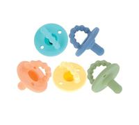 Nuby Softees - Ciuccio in silicone per neonati, massaggiagengive - Confezione da 5 - Fin dalla nascita - lenisce il bambino
