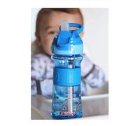Nuby Thirsty Kids - Bottiglia d'acqua con bottone a pressione, con chiusura a scatto, con chiusura a scatto, squali, 340,2 g