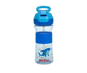 Nuby Thirsty Kids - Bottiglia d'acqua con bottone a pressione, con chiusura a scatto, con chiusura a scatto, squali, 340,2 g
