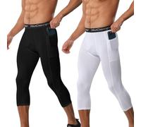 NuCamper 3/4 Leggings da Uomo, Pantaloni Sportivi a Compressione 3/4 Running Pantaloni Tights Baselayer Asciugatura Rapida per Basket Palestra Allenamento Atletico Calcio