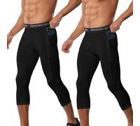 NuCamper 3/4 Leggings da Uomo, Pantaloni Sportivi a Compressione 3/4 Running Pantaloni Tights Baselayer Asciugatura Rapida per Basket Palestra Allenamento Atletico Calcio