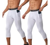 NuCamper 3/4 Leggings da Uomo, Pantaloni Sportivi a Compressione 3/4 Running Pantaloni Tights Baselayer Asciugatura Rapida per Basket Palestra Allenamento Atletico Calcio