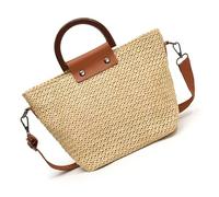 Nucelit Borsa a tracolla intrecciata a mano Borsa a tracolla in paglia da spiaggia con manico superiore borsa e borsa per tutti i giorni da donna intrecciata a mano, cachi, Medium