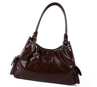 Nucelit Borsa Ascellare Design Moderno Coreano Moto Ispirato Amore Estetico Maniglia Dettaglio Premium PU Spazioso Interno Borsa Trendy PU Borsa, Caff, Medium