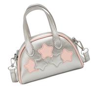 Nucelit Borsa da bowling Borse in pelle PU Borsa a tracolla a stella a cinque punte Moda Crossbody Shopping per tutti i giorni a cinque punte Stella Borsa in pelle PU Crossbody Bowling, Argento