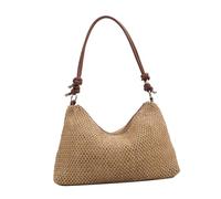 Nucelit Borsa da spiaggia in paglia per picnic e vacanze, borsa a tracolla leggera con tracolla regolabile per un trasporto senza sforzo a tracolla alla moda, Marrone scuro