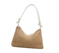 Nucelit Borsa da spiaggia in paglia per picnic e vacanze, borsa a tracolla leggera con tracolla regolabile per un trasporto senza sforzo a tracolla alla moda, bianco