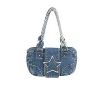 Nucelit Borsa sotto le ascelle con stella in metallo invecchiato retrò denim tote bag versatile ascellare per ragazze stella spalla decorazione in metallo borsa per lo shopping quotidiano Tracolla