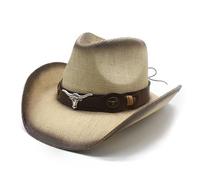 Nucelit Cappello da cowboy primaverile per adulti a tesa larga Panama con cintura intrecciata a mano in paglia cowboy carnevale festa costume copricapo cappello da spiaggia per attività all'aperto