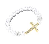 Nucelit Fascino religioso elastico regolabile con design in rilievo e pietra occhio di gatto gioielli da polso alla moda adatto per le donne in metallo perline religiose, Misura unica, come descritto
